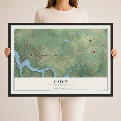 Map of Cadiz, Kentucky, 24 x 36 inch print in a black wood frame