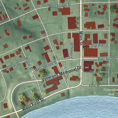 Close-up of the map of Calhoun, Kentucky print showing street and building detail