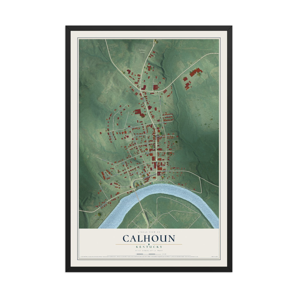 Map of Calhoun, Kentucky, 12 x 18 inch print in a black wood frame
