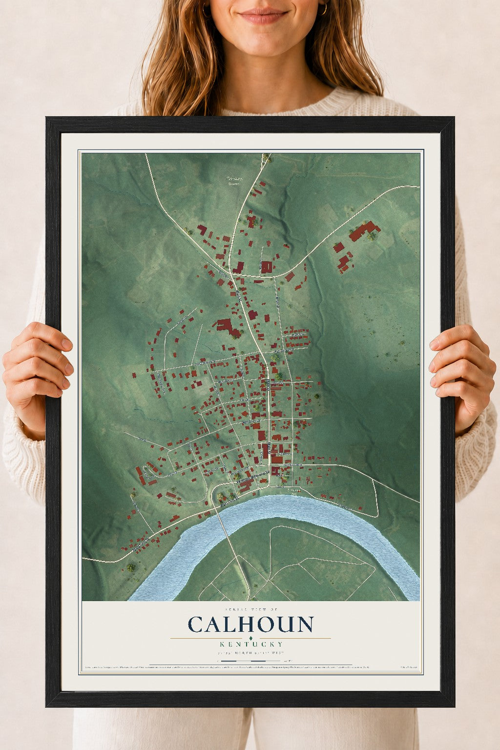 Map of Calhoun, Kentucky, 18 x 24 inch print in a black wood frame