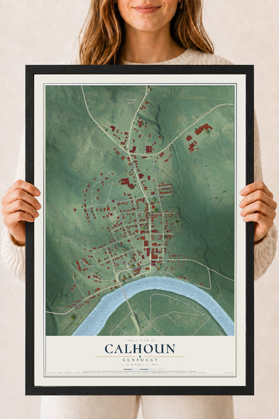 Map of Calhoun, Kentucky, 18 x 24 inch print in a black wood frame