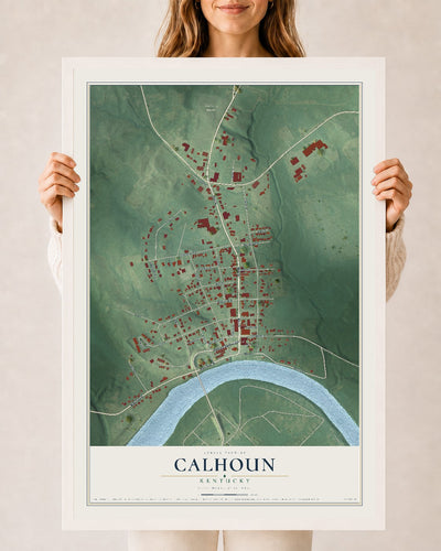 Map of Calhoun, Kentucky, 24 x 36 inch print in a white wood frame