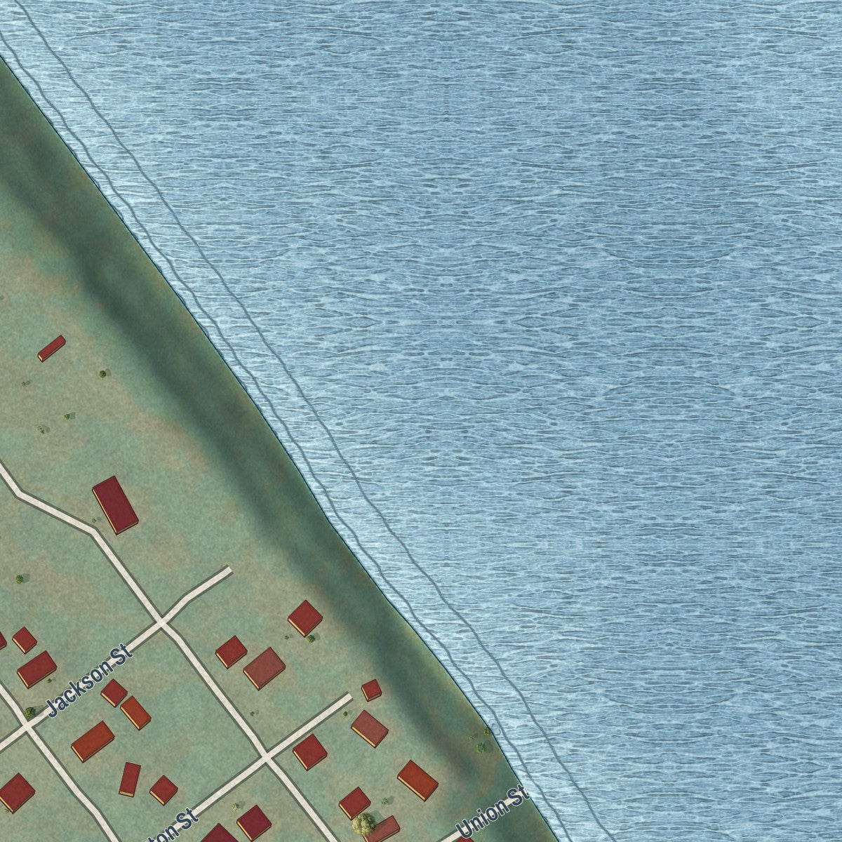 Second close-up of the map of California, Kentucky print showing more streets and buildings