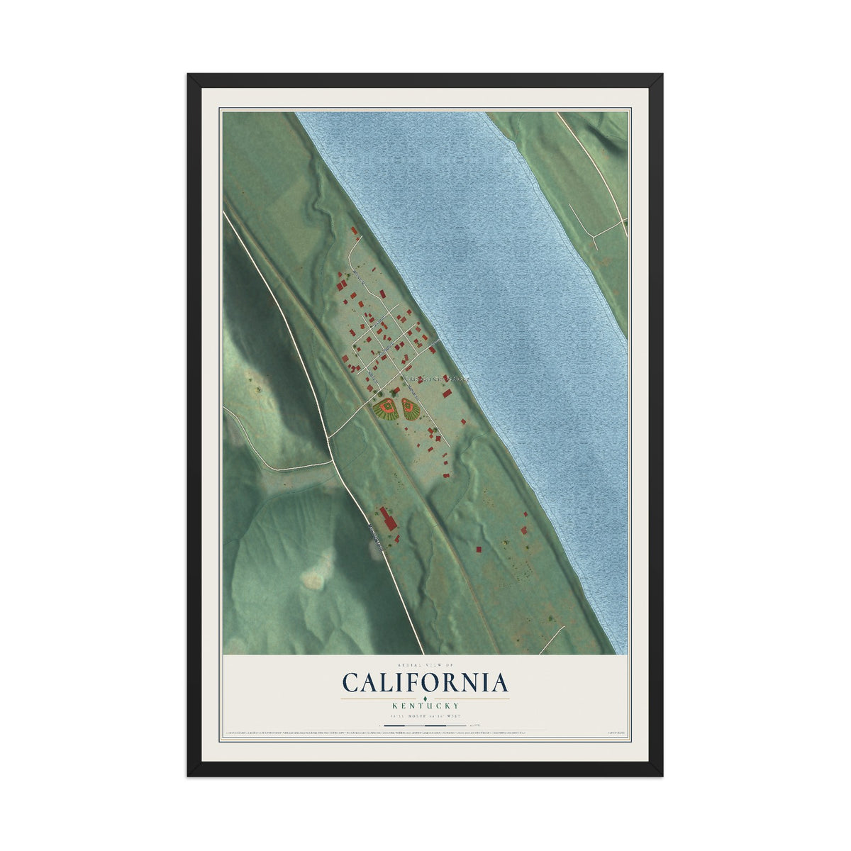 Map of California, Kentucky, 12 x 18 inch print in a black wood frame