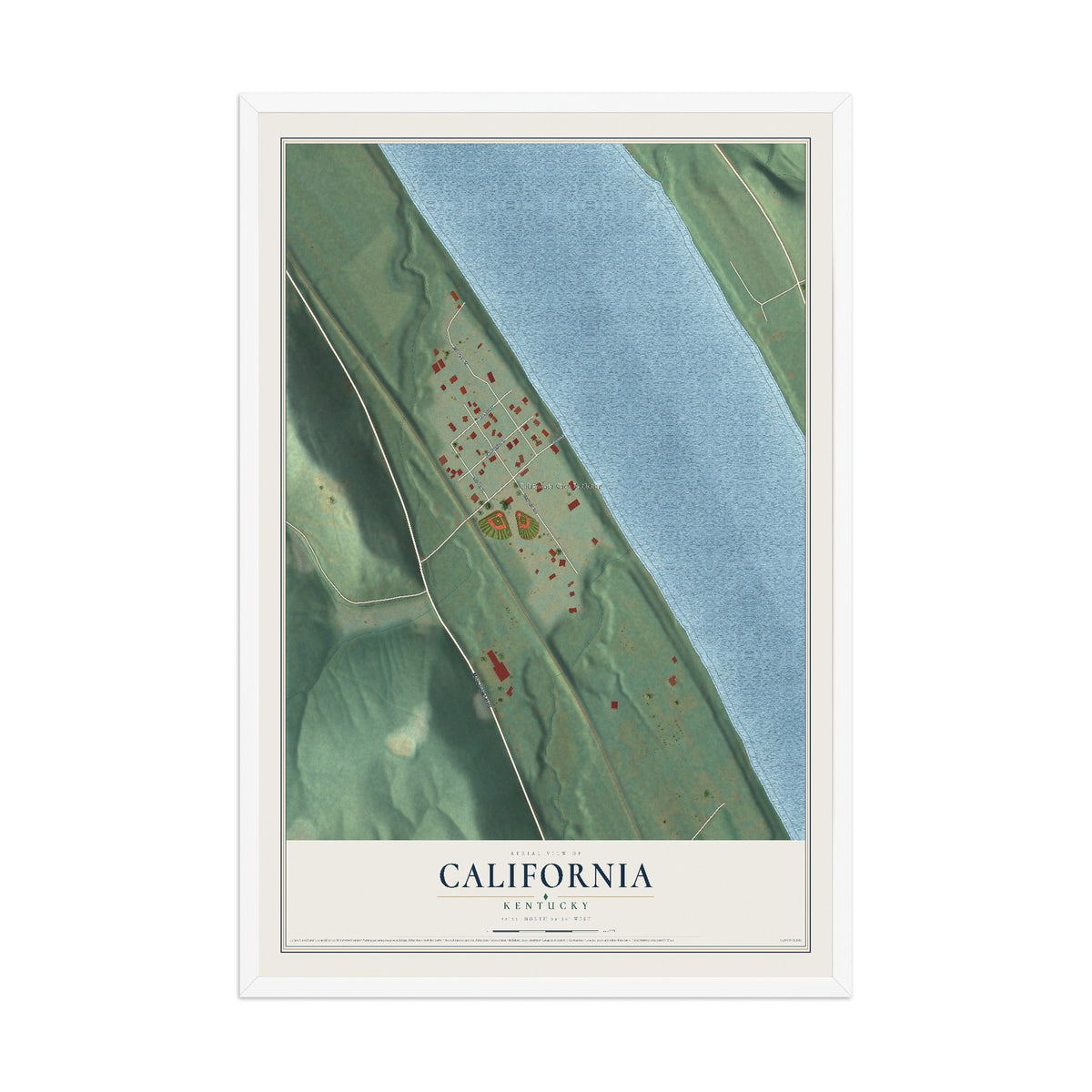 Map of California, Kentucky, 12 x 18 inch print in a white wood frame
