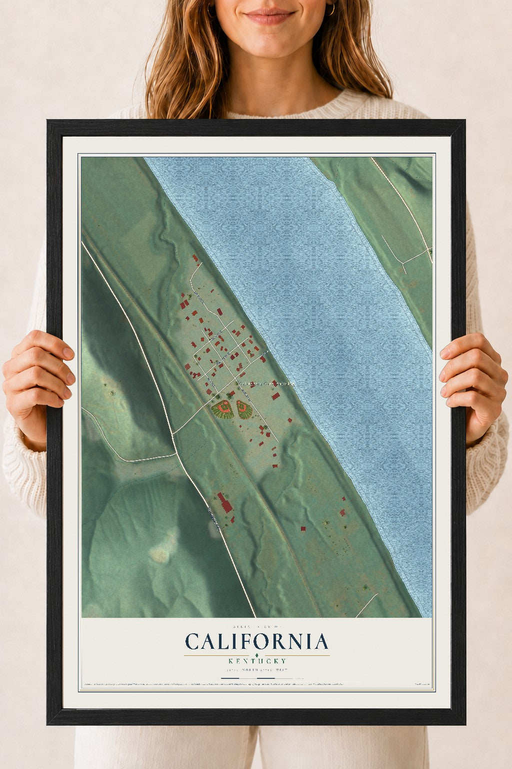 Map of California, Kentucky, 18 x 24 inch print in a black wood frame