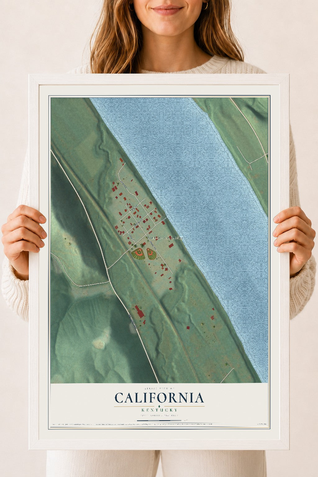 Map of California, Kentucky, 18 x 24 inch print in a white wood frame