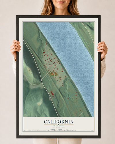 Map of California, Kentucky, 24 x 36 inch print in a black wood frame