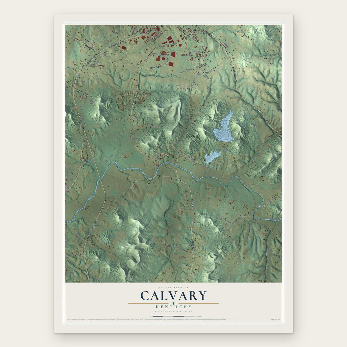 Calvary, Kentucky map print, the full design