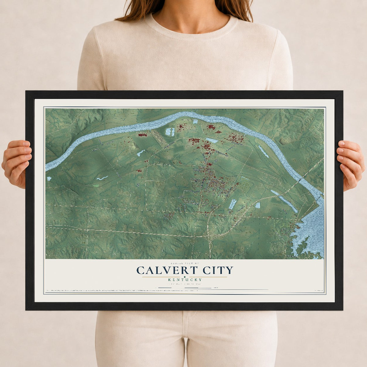 Map of Calvert City, Kentucky, 12 x 18 inch print in a black wood frame