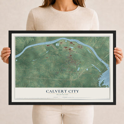 Map of Calvert City, Kentucky, 12 x 18 inch print in a black wood frame