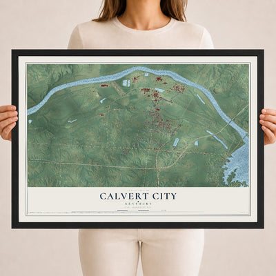 Map of Calvert City, Kentucky, 18 x 24 inch print in a black wood frame