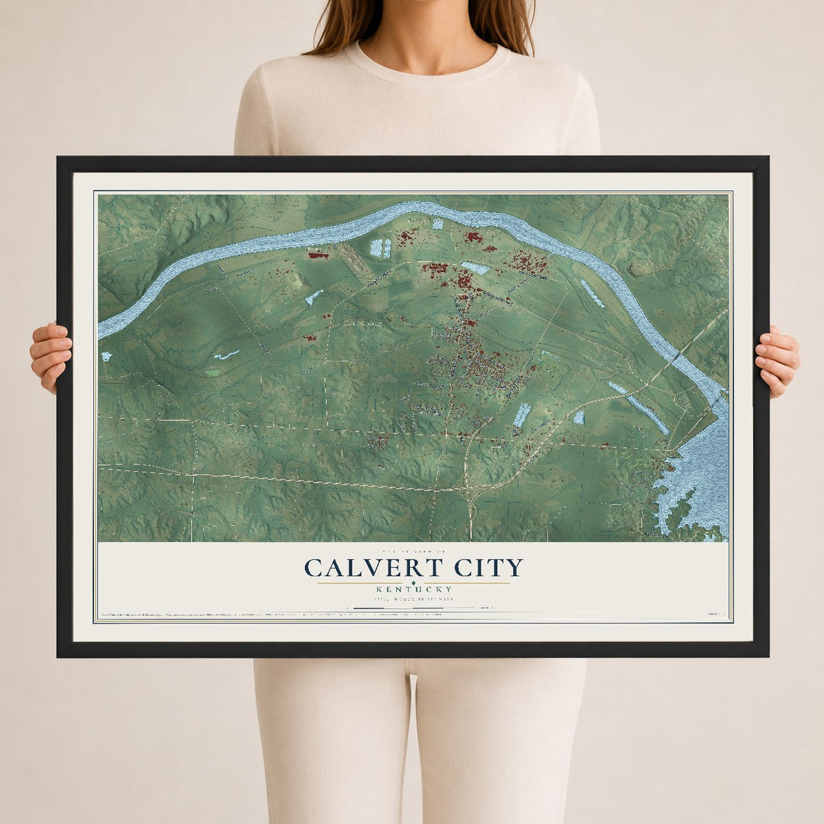 Map of Calvert City, Kentucky, 24 x 36 inch print in a black wood frame