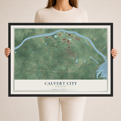 Map of Calvert City, Kentucky, 24 x 36 inch print in a black wood frame