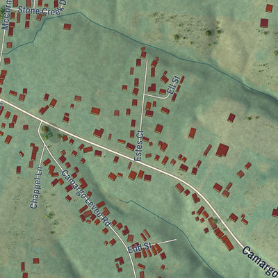 Second close-up of the map of Camargo, Kentucky print showing more streets and buildings