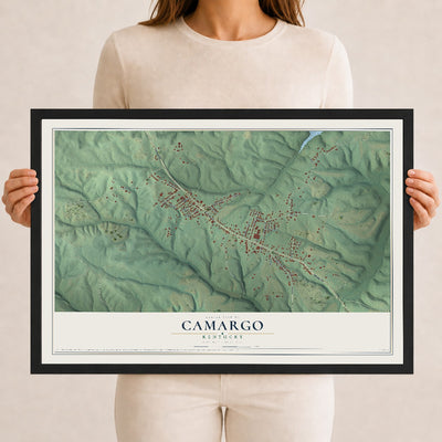 Map of Camargo, Kentucky, 12 x 18 inch print in a black wood frame