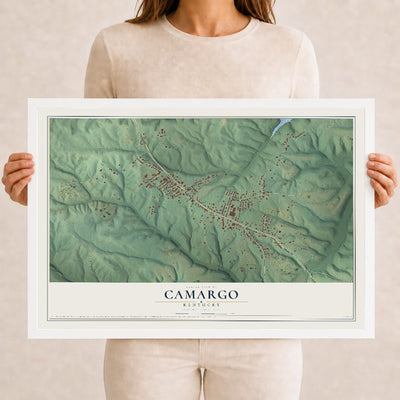 Map of Camargo, Kentucky, 12 x 18 inch print in a white wood frame