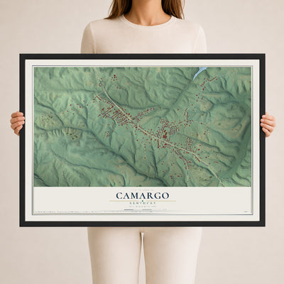 Map of Camargo, Kentucky, 24 x 36 inch print in a black wood frame