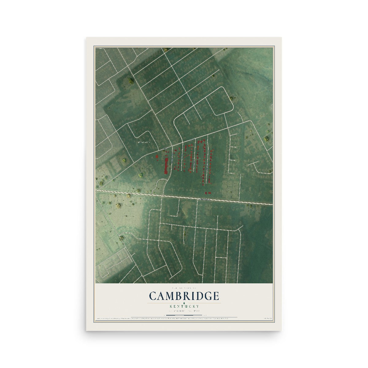 Map of Cambridge, Kentucky, 12 x 18 inch unframed archival matte print