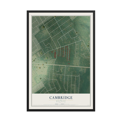 Map of Cambridge, Kentucky, 12 x 18 inch print in a black wood frame