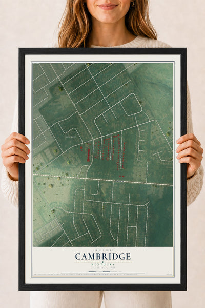 Map of Cambridge, Kentucky, 18 x 24 inch print in a black wood frame
