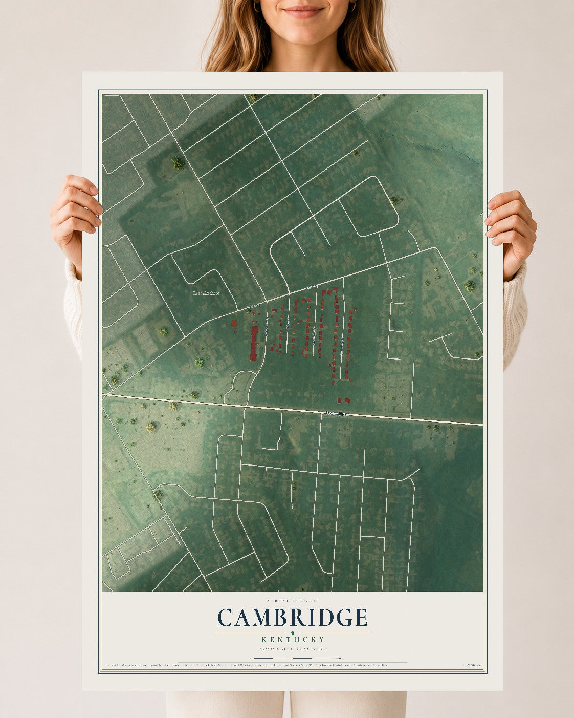 Map of Cambridge, Kentucky, 24 x 36 inch unframed archival matte print