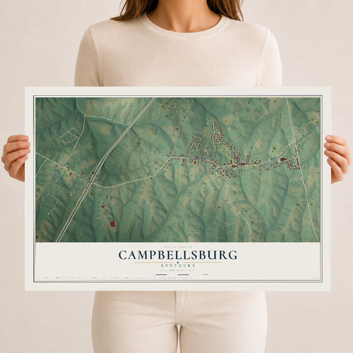 Map of Campbellsburg, Kentucky, 12 x 18 inch unframed archival matte print