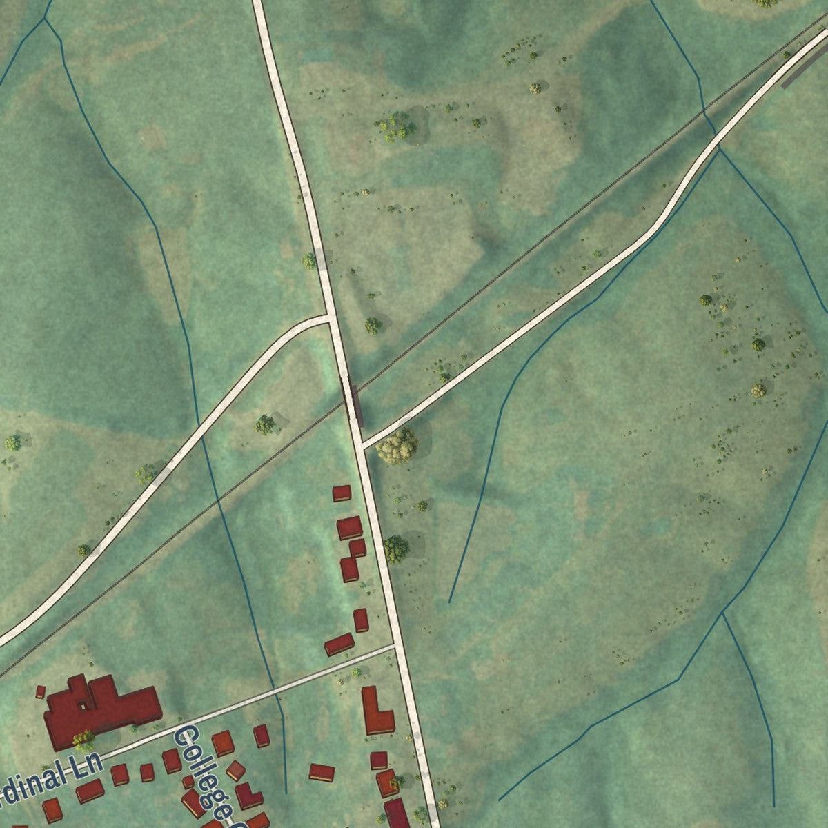 Second close-up of the map of Campbellsburg, Kentucky print showing more streets and buildings