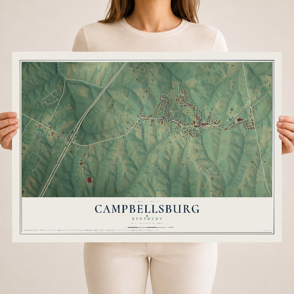Map of Campbellsburg, Kentucky, 18 x 24 inch unframed archival matte print
