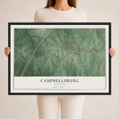 Map of Campbellsburg, Kentucky, 24 x 36 inch print in a black wood frame