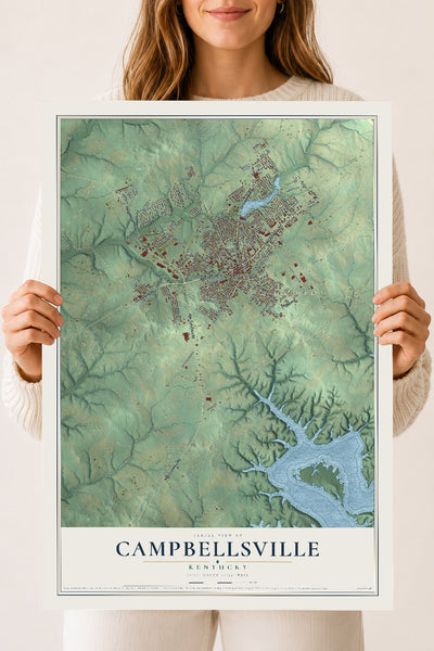 Map of Campbellsville, Kentucky, 18 x 24 inch unframed archival matte print
