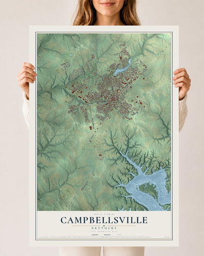 Map of Campbellsville, Kentucky, 24 x 36 inch unframed archival matte print