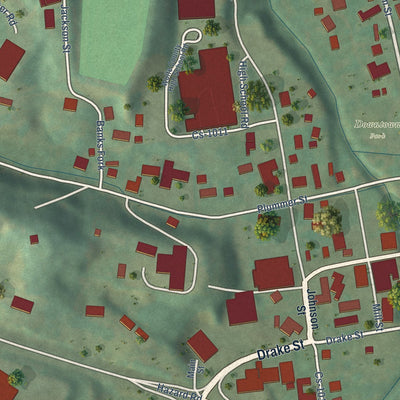 Close-up of the map of Campton, Kentucky print showing street and building detail