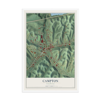 Map of Campton, Kentucky, 12 x 18 inch print in a white wood frame