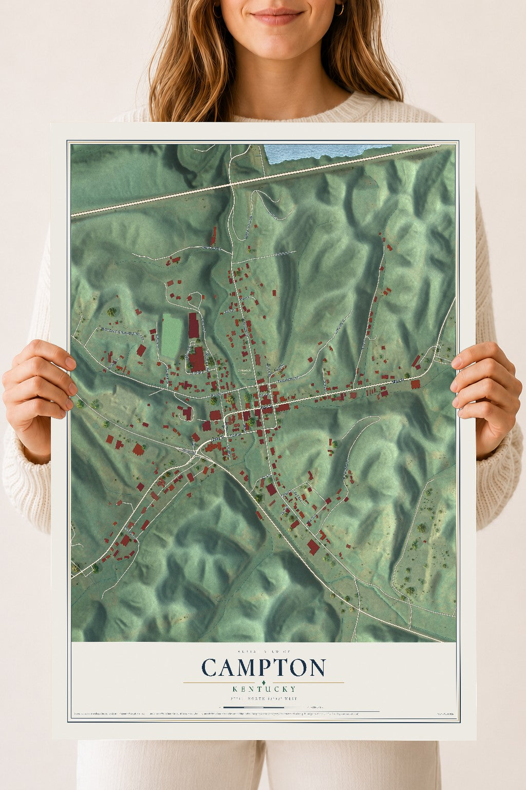Map of Campton, Kentucky, 18 x 24 inch unframed archival matte print