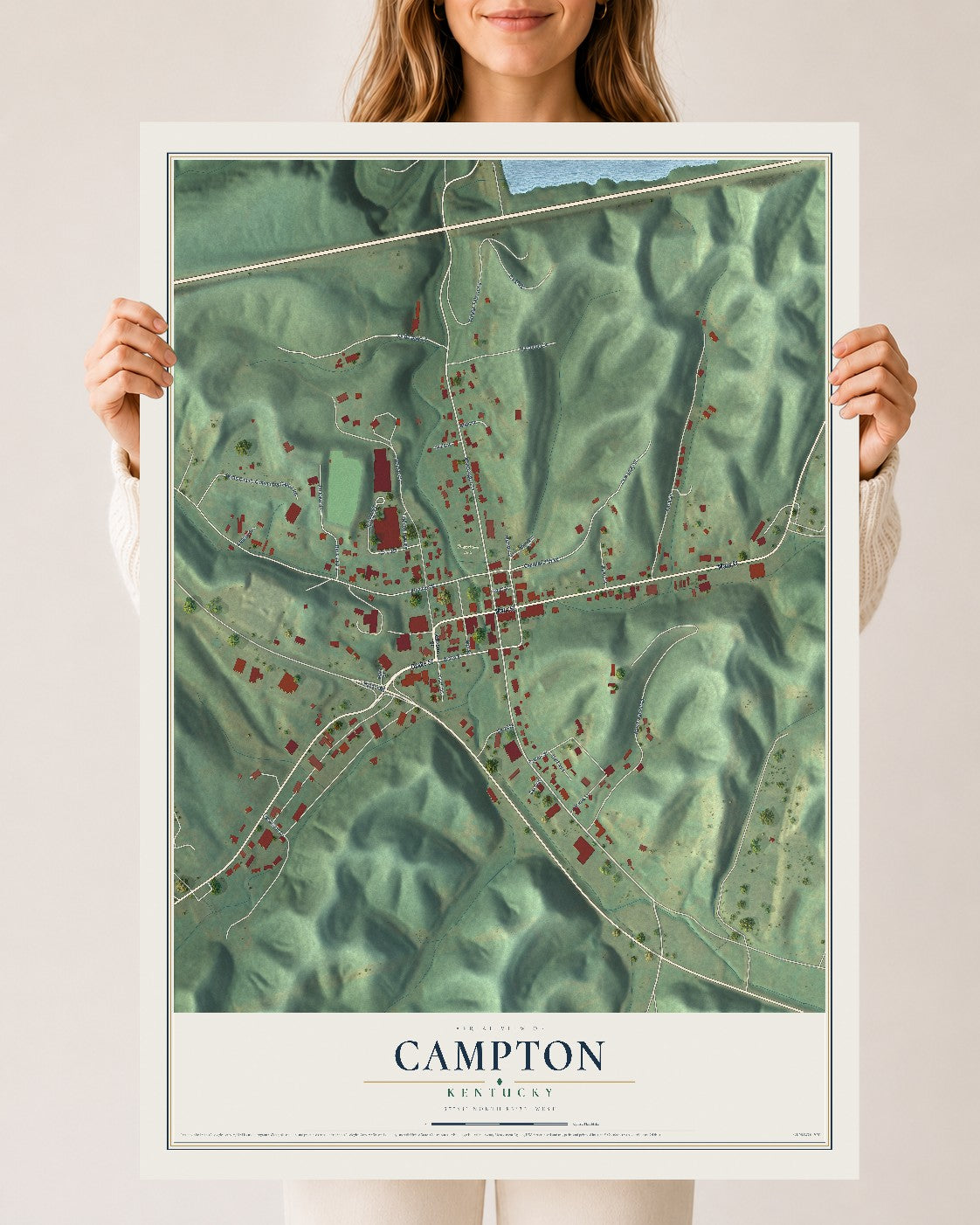 Map of Campton, Kentucky, 24 x 36 inch unframed archival matte print
