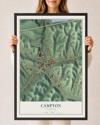 Map of Campton, Kentucky, 24 x 36 inch print in a black wood frame