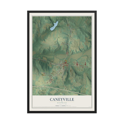Map of Caneyville, Kentucky, 12 x 18 inch print in a black wood frame
