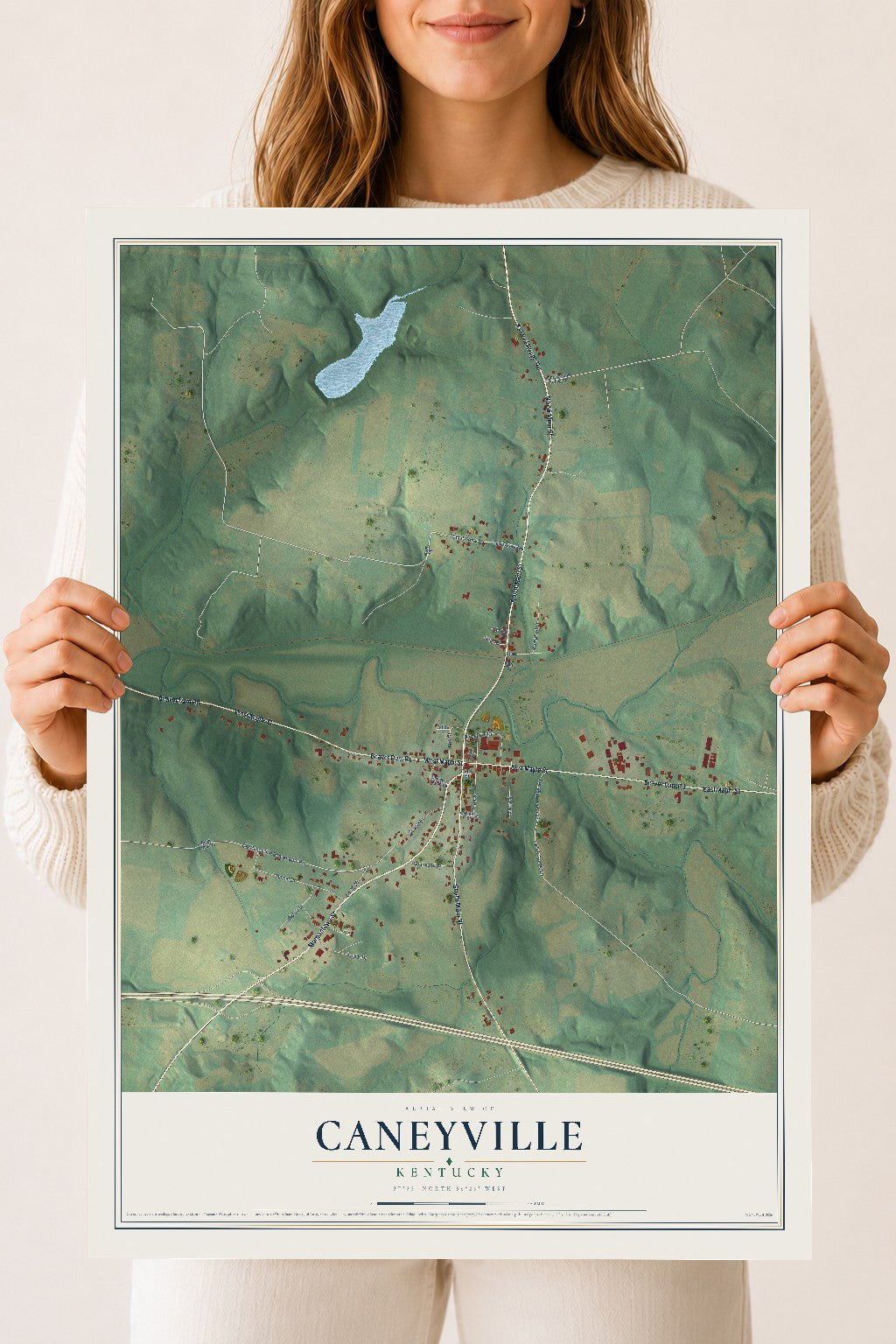 Map of Caneyville, Kentucky, 18 x 24 inch unframed archival matte print