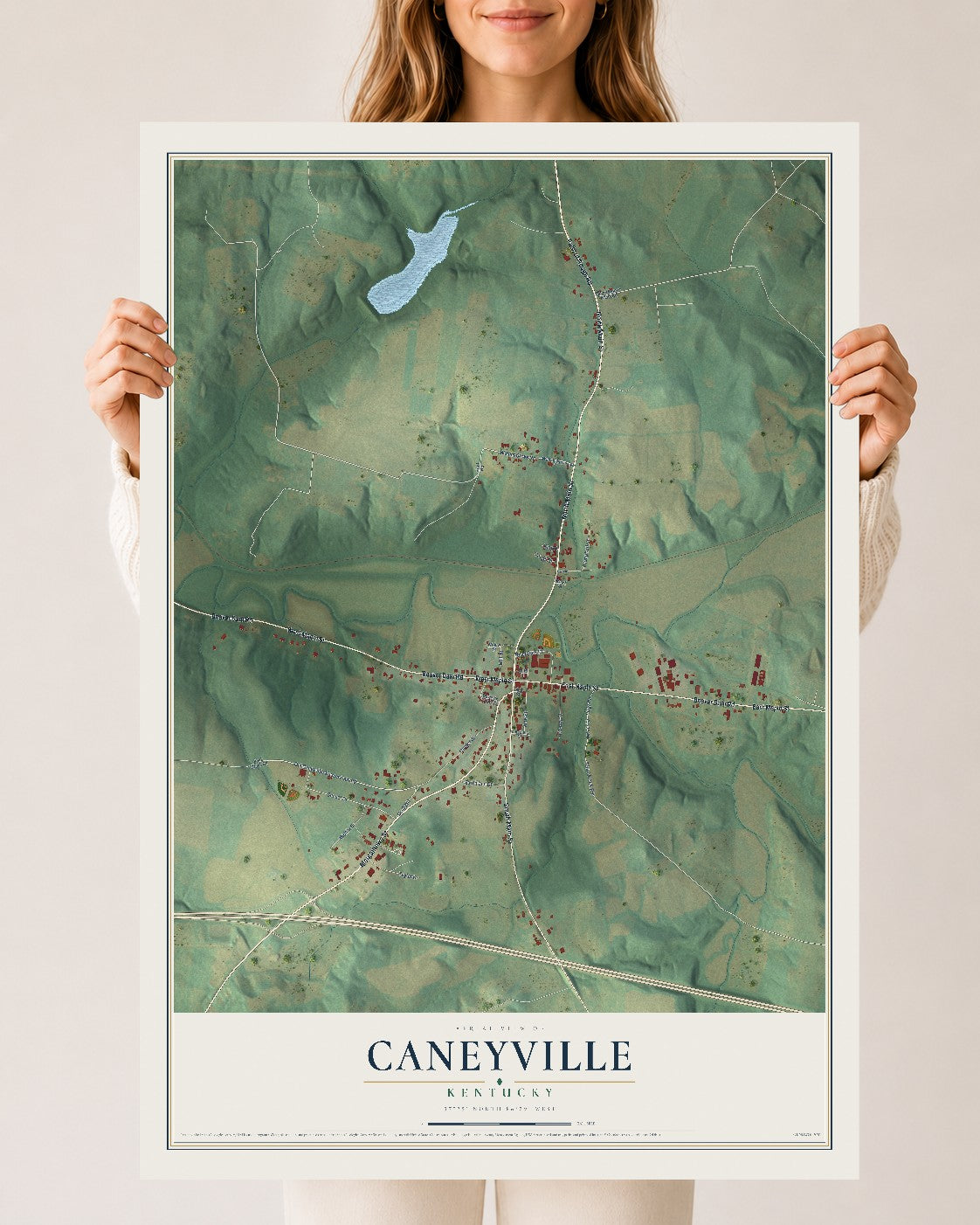 Map of Caneyville, Kentucky, 24 x 36 inch unframed archival matte print