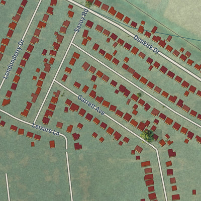 Close-up of the map of Cardinal Valley, Kentucky print showing street and building detail