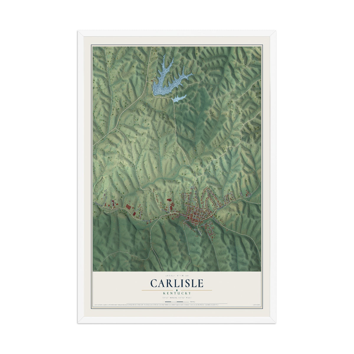 Map of Carlisle, Kentucky, 12 x 18 inch print in a white wood frame