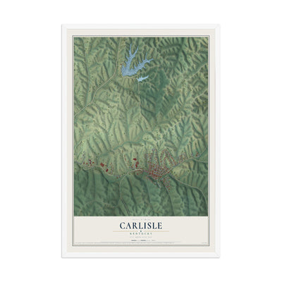 Map of Carlisle, Kentucky, 12 x 18 inch print in a white wood frame