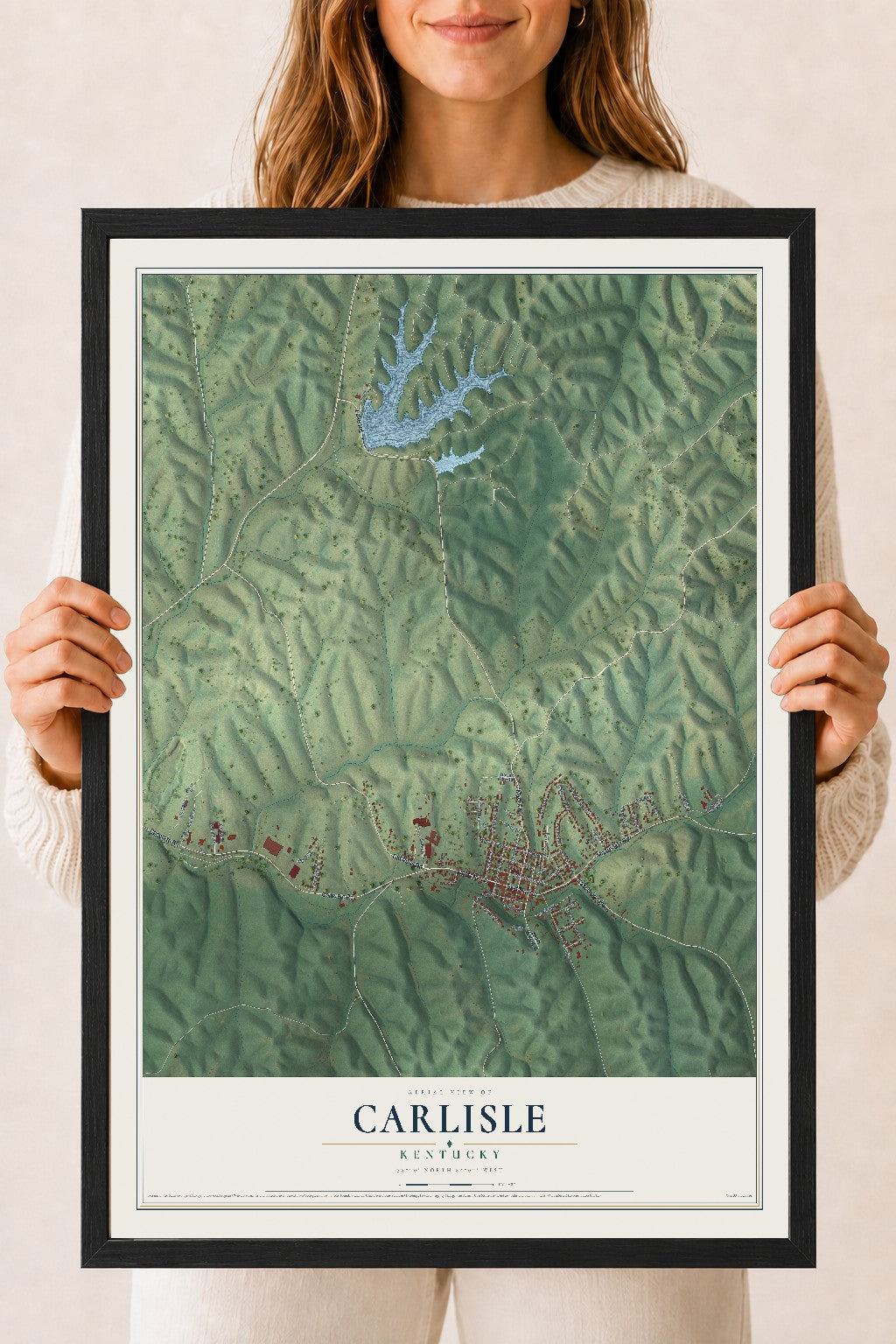 Map of Carlisle, Kentucky, 18 x 24 inch print in a black wood frame