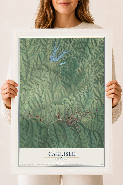 Map of Carlisle, Kentucky, 18 x 24 inch print in a white wood frame