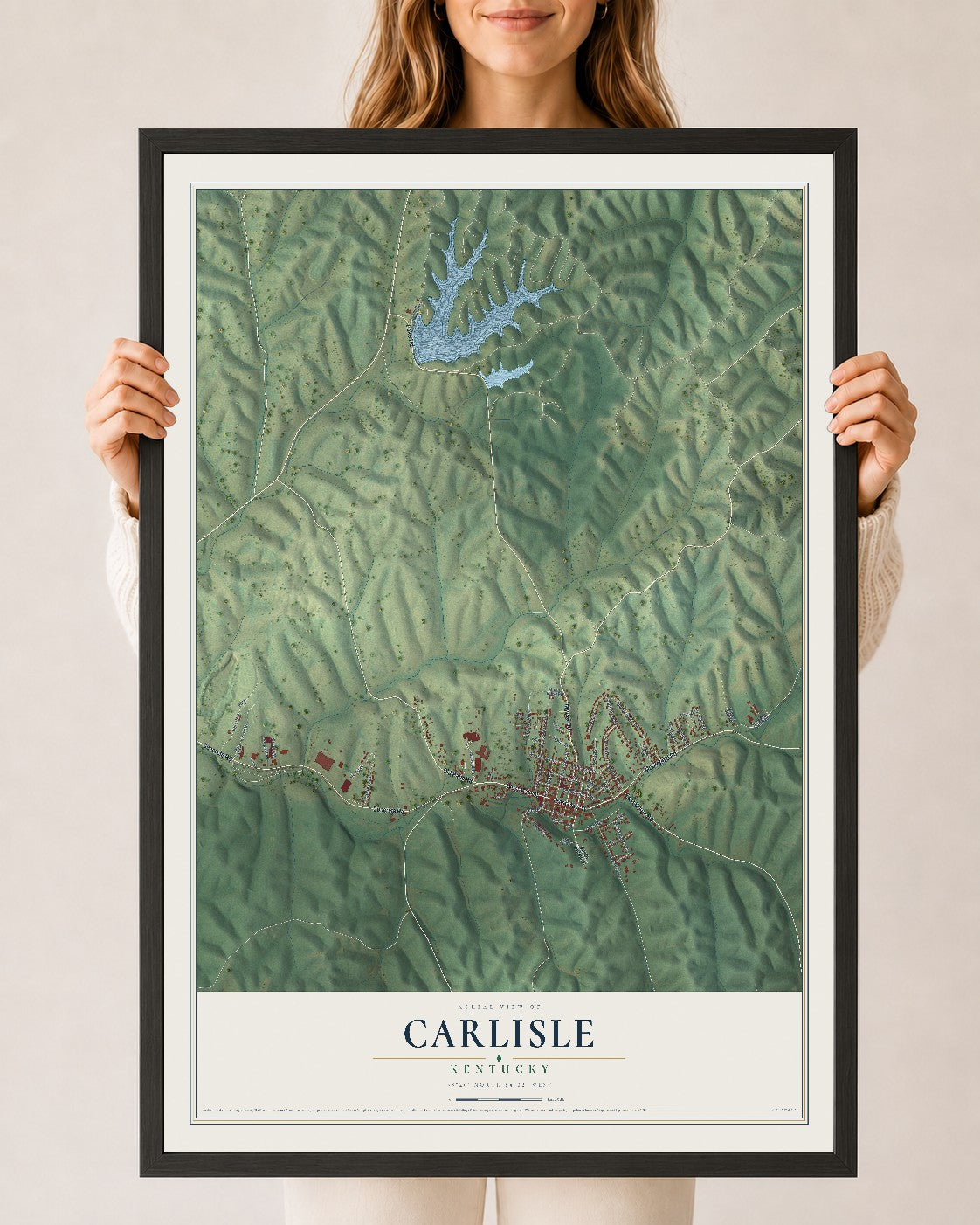 Map of Carlisle, Kentucky, 24 x 36 inch print in a black wood frame