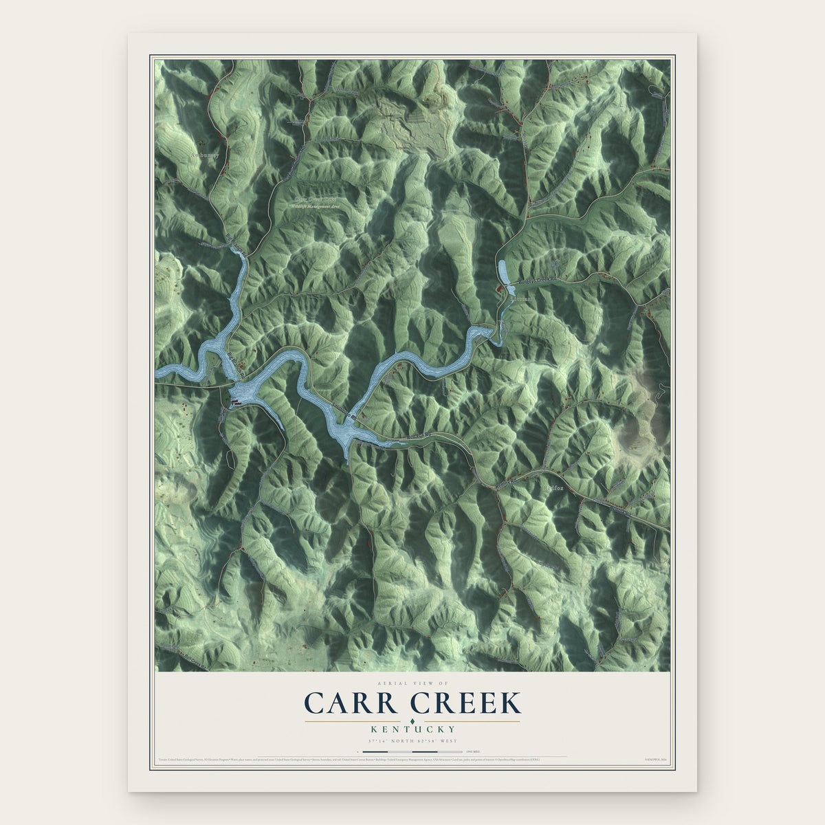 Carr Creek, Kentucky map print, the full design