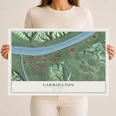 Map of Carrollton, Kentucky, 12 x 18 inch unframed archival matte print