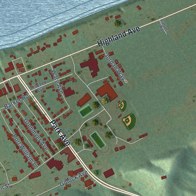 Second close-up of the map of Carrollton, Kentucky print showing more streets and buildings