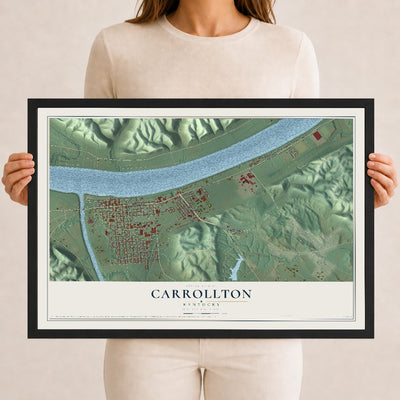 Map of Carrollton, Kentucky, 12 x 18 inch print in a black wood frame